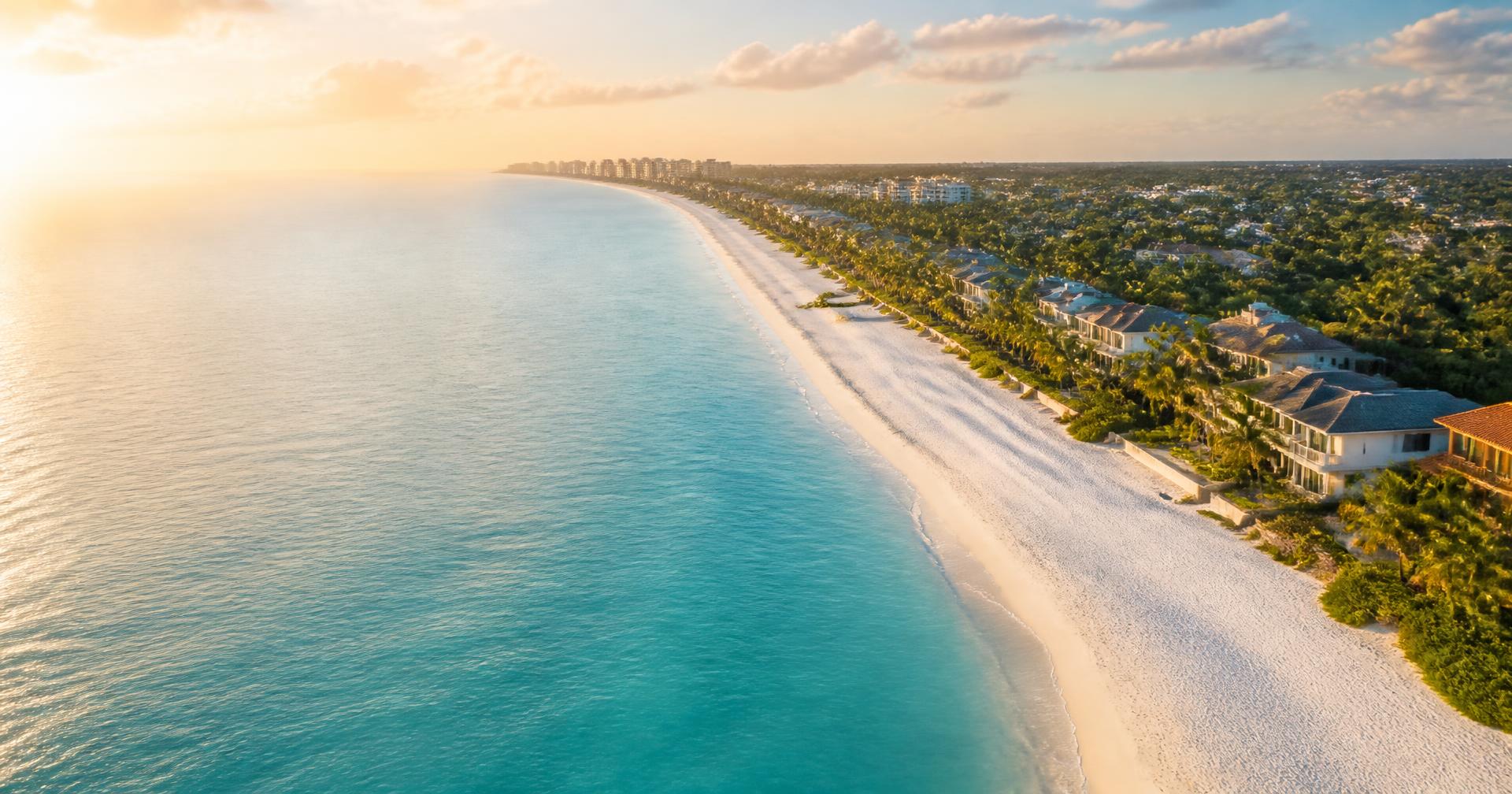 Aerial view of the Naples Florida coastline at golden hour